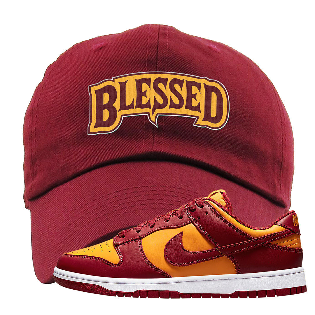 Midas Gold Low Dunks Dad Hat | Blessed Arch, Maroon