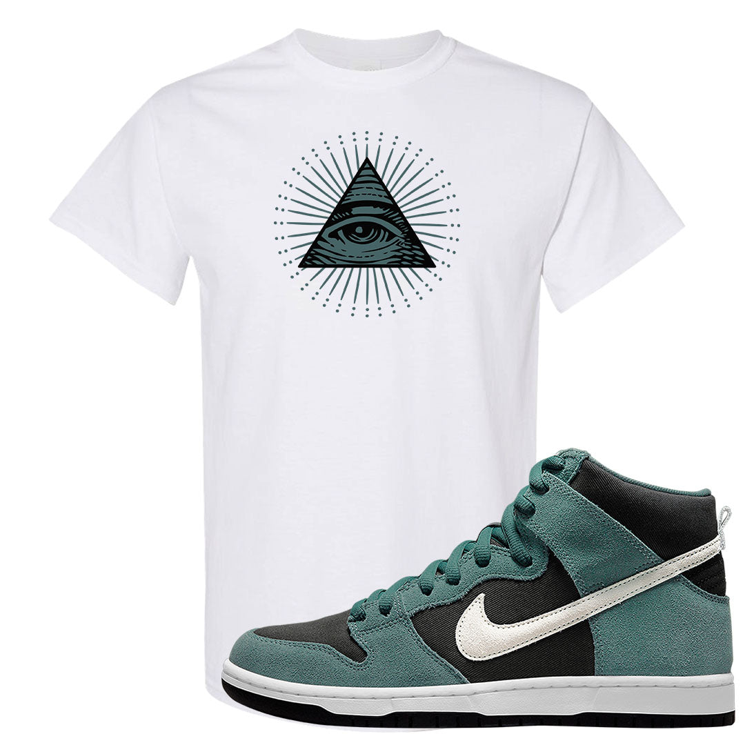 Green Suede High Dunks T Shirt | All Seeing Eye, White