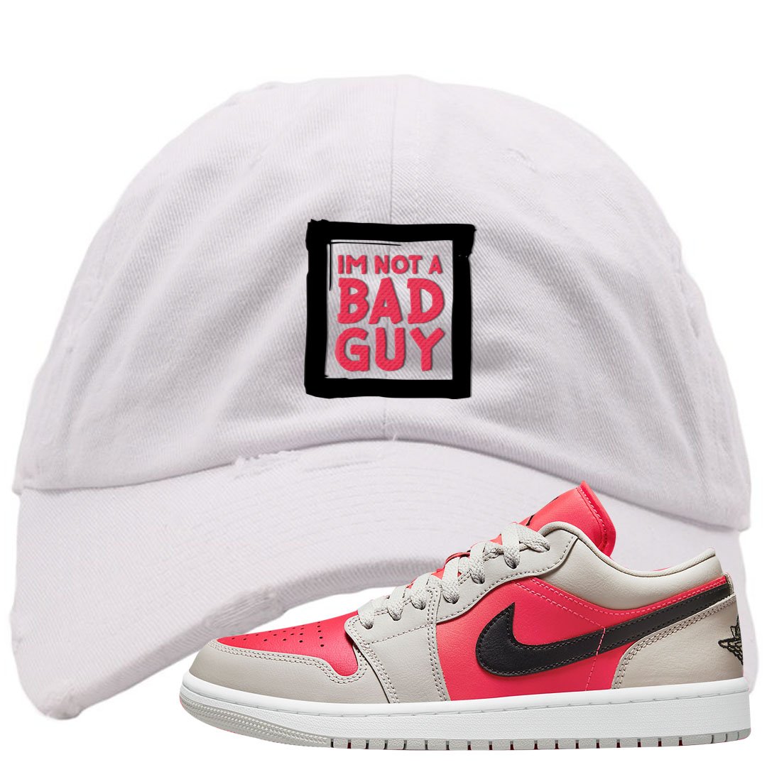 Light Iron Ore Low 1s Distressed Dad Hat | I'm Not A Bad Guy, White