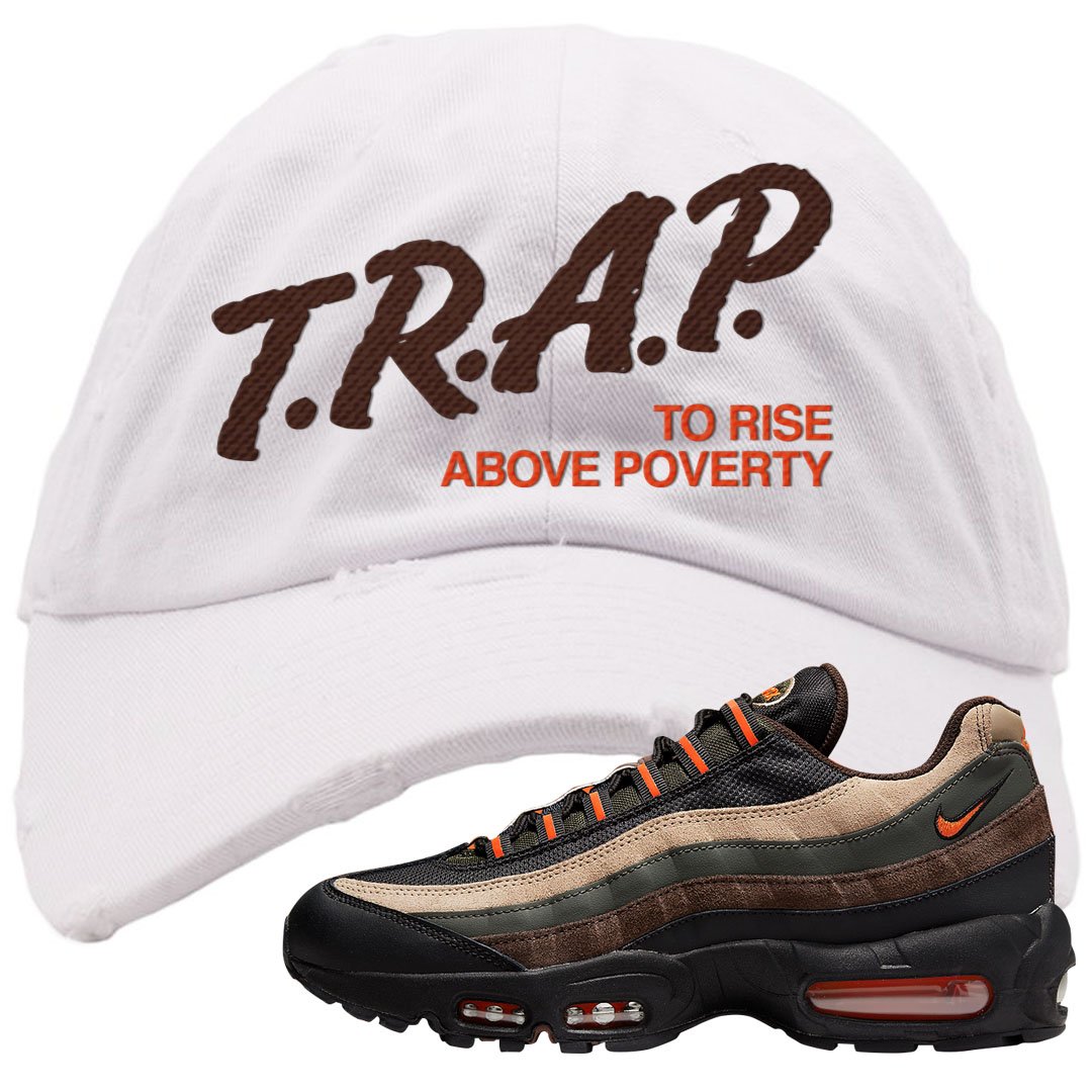 Dark Army Orange Blaze 95s Distressed Dad Hat | Trap To Rise Above Poverty, White