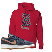 Denim Gum Bottom Low 1s Hoodie | Coiled Snake, Red