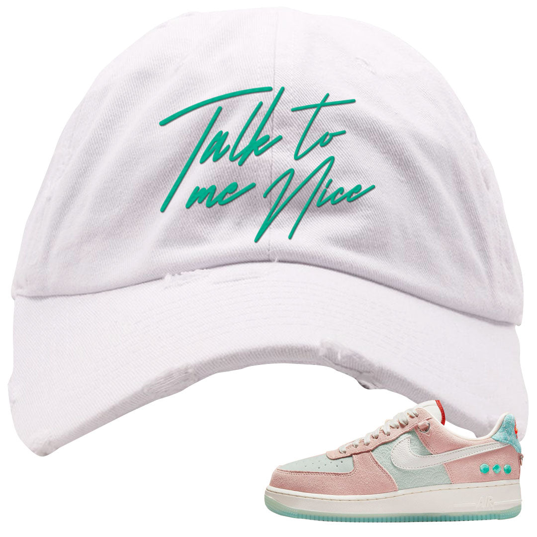 Shapeless AF 1s Distressed Dad Hat | Talk To Me Nice, White