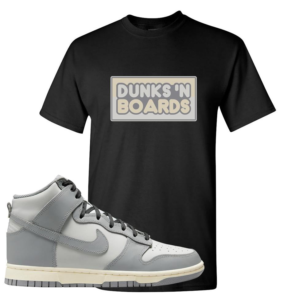Aged Greyscale High Dunks T Shirt | Dunks N Boards, Black