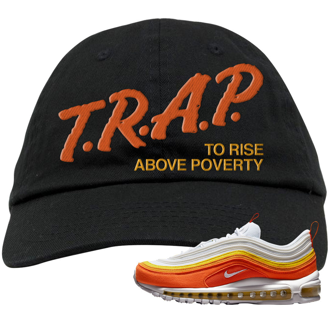 Club Orange Yellow 97s Dad Hat | Trap To Rise Above Poverty, Black