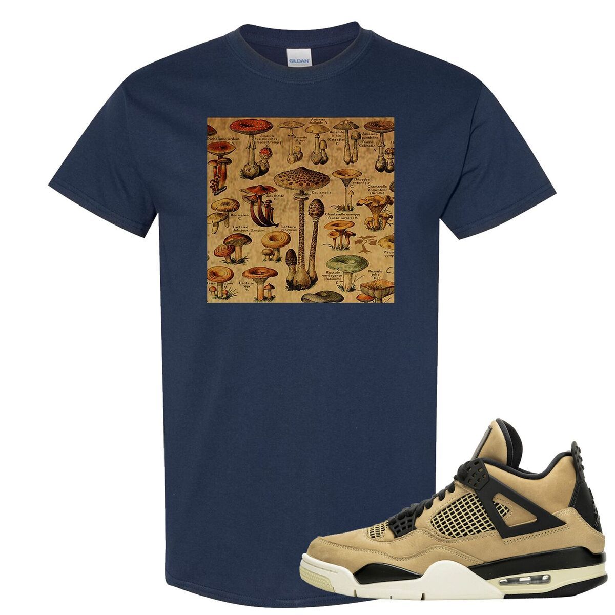 Jordan 4 WMNS Mushroom Sneaker Matching Navy Mushroom Chart T-Shirt