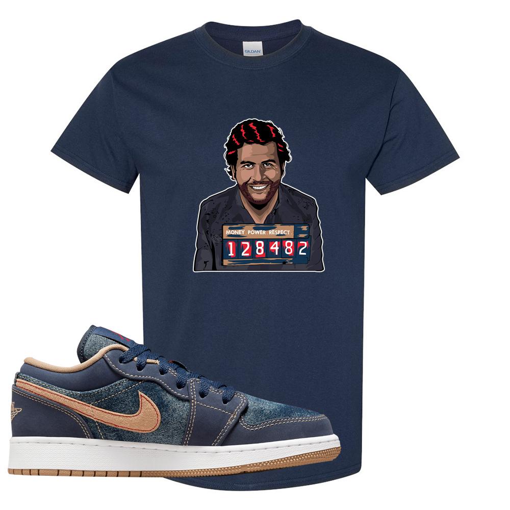 Denim Gum Bottom Low 1s T Shirt | Escobar Illustration, Navy Blue