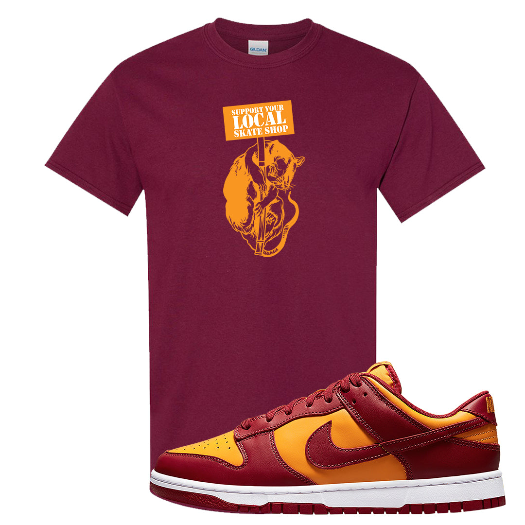 Midas Gold Low Dunks T Shirt | Support Your Local Skate Shop, Maroon