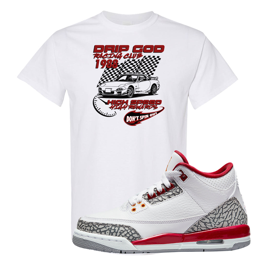 Cardinal Red 3s T Shirt | Drip God Racing Club, White