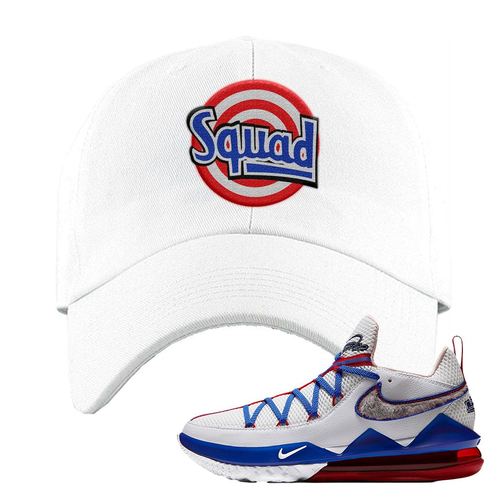 LeBron 17 Low Tune Squad Sneaker White Dad Hat | Hat to match Nike LeBron 17 Low Tune Squad Shoes | Squad