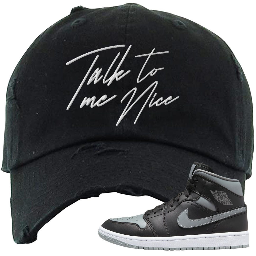 Alternate Shadow Mid 1s Distressed Dad Hat | Talk To Me Nice, Black