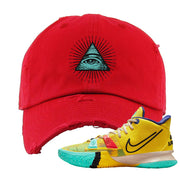1 World 1 People Yellow 7s Distressed Dad Hat | All Seeing Eye, Red