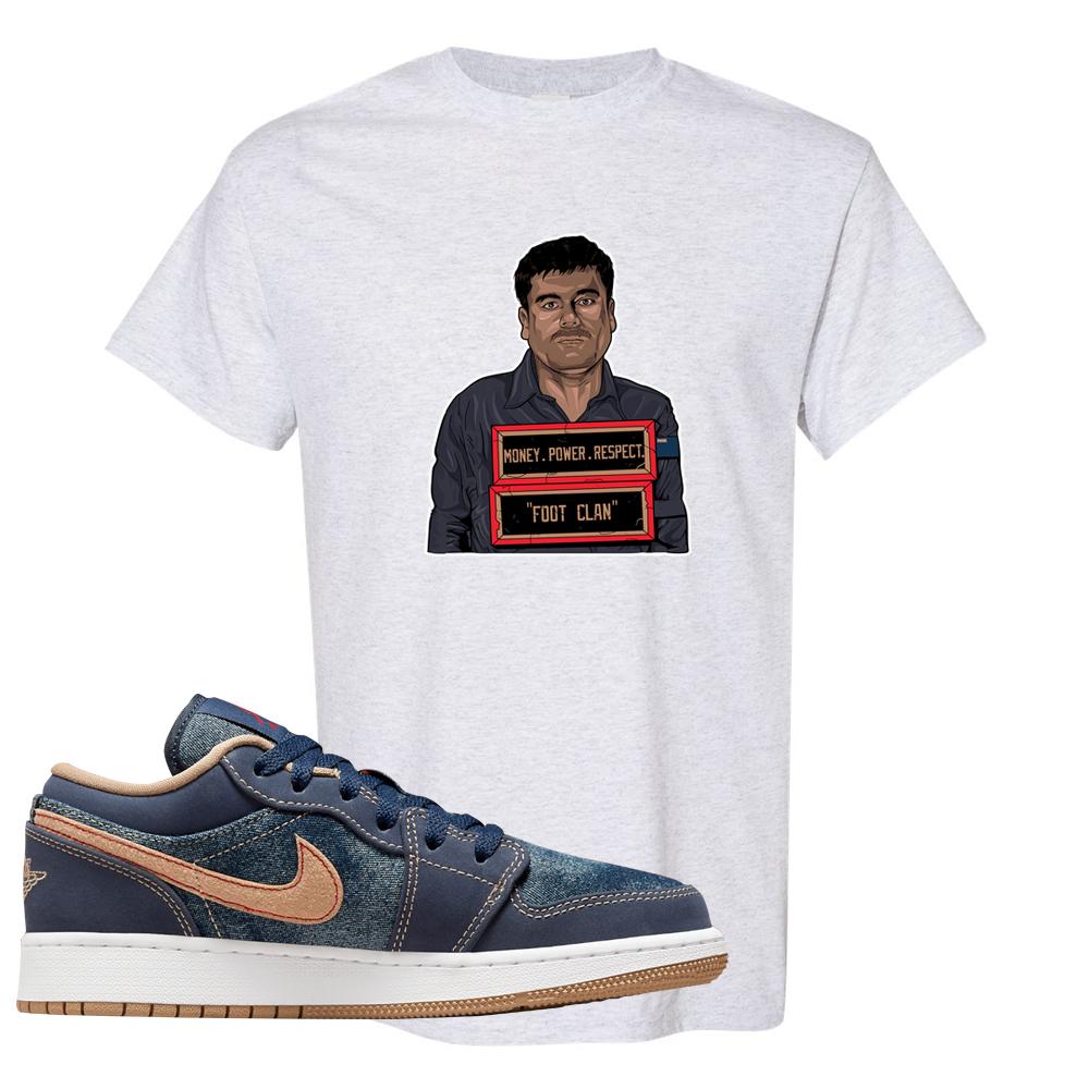 Denim Gum Bottom Low 1s T Shirt | El Chapo Illustration, Ash