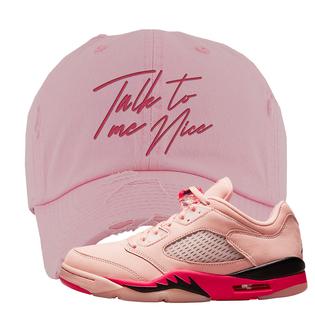 Arctic Pink Low 5s Distressed Dad Hat | Talk To Me Nice, Light Pink