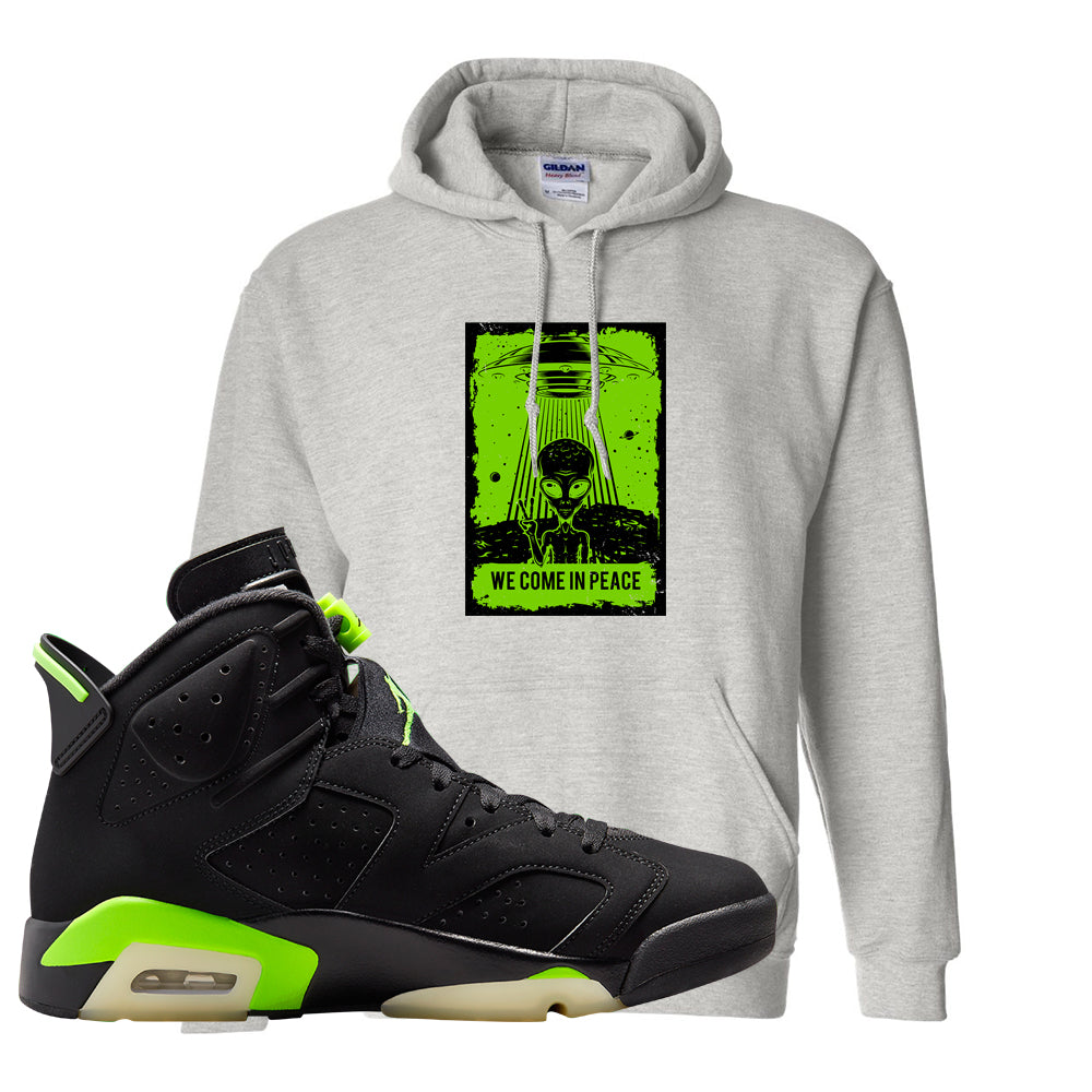 Electric Green 6s Hoodie | We Come In Peace, Ash