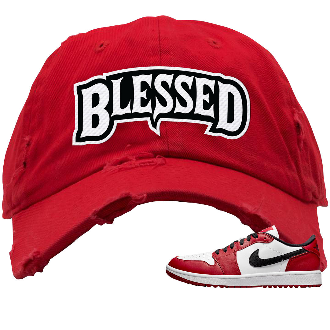 Chicago Golf Low 1s Distressed Dad Hat | Blessed Arch, Red