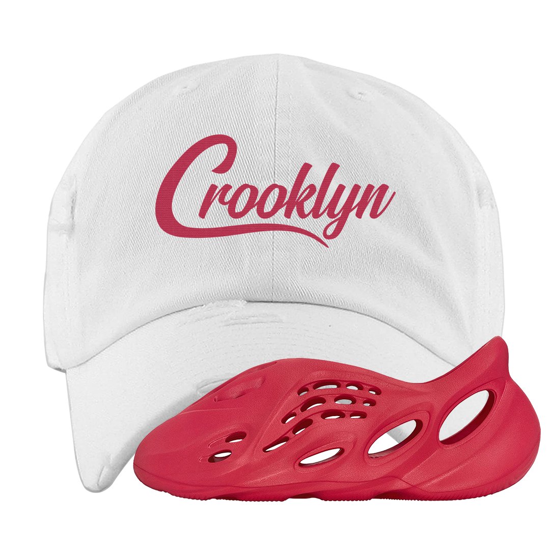 Vermillion Foam Runners Distressed Dad Hat | Crooklyn, White