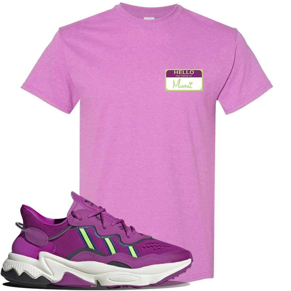 Ozweego Vivid Pink Sneaker Heather Radiant Orchid T Shirt | Tees to match Adidas Ozweego Vivid Pink Shoes | Hello my Name is Mami
