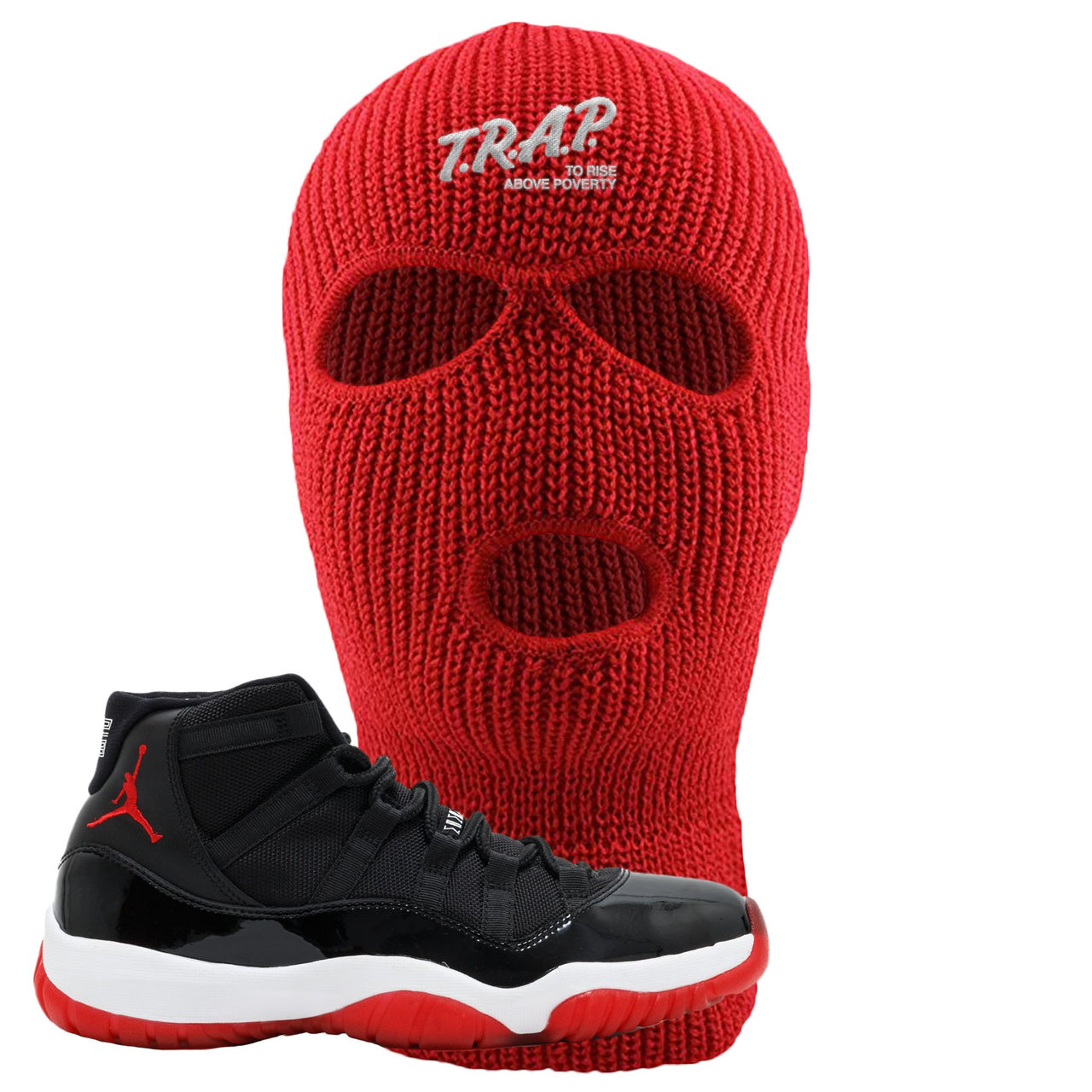 Jordan 11 Bred Trap To Rise Above Poverty Red Sneaker Matching Ski Mask