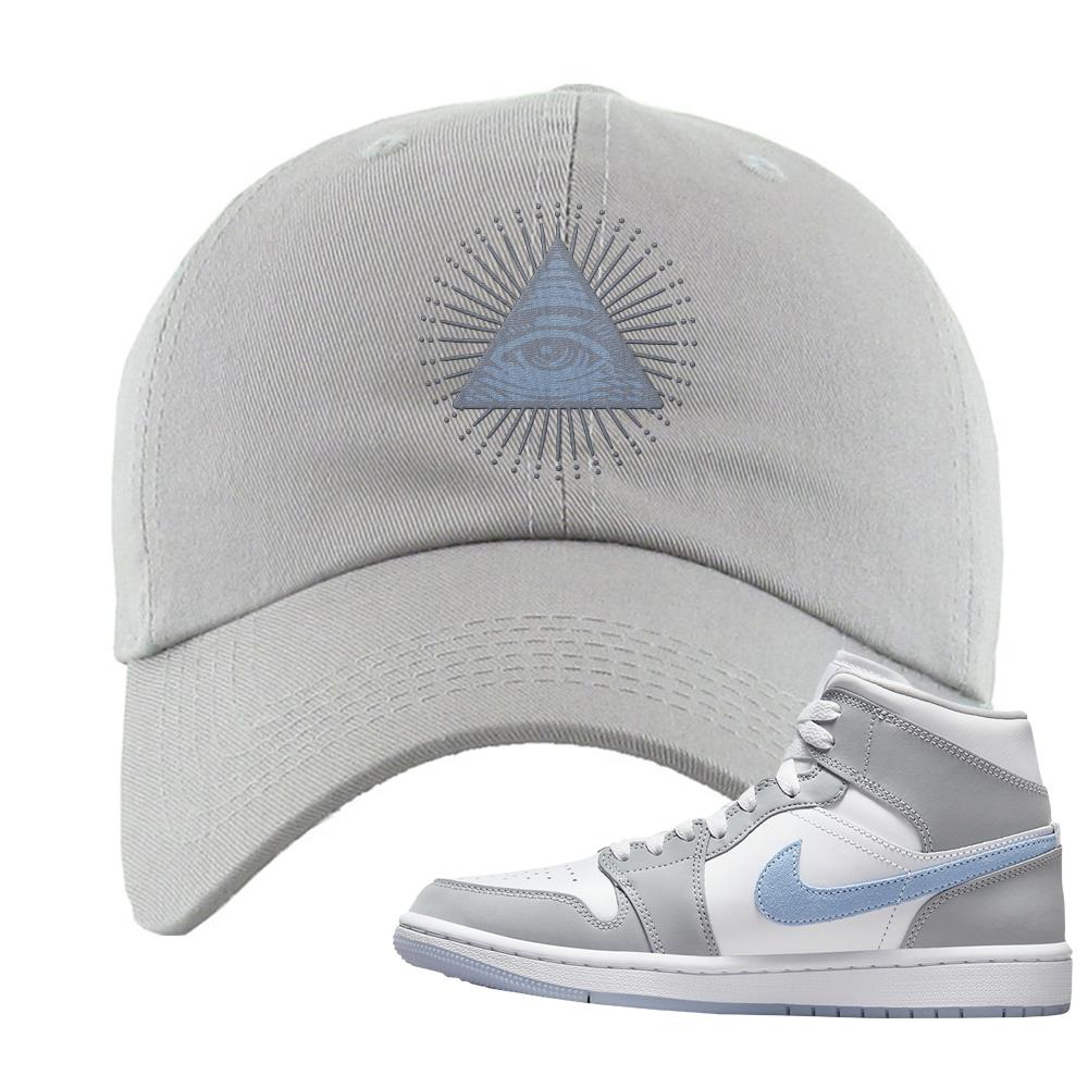 Air Jordan 1 Mid Grey Ice Blue Dad Hat | All Seeing Eye, Light Gray