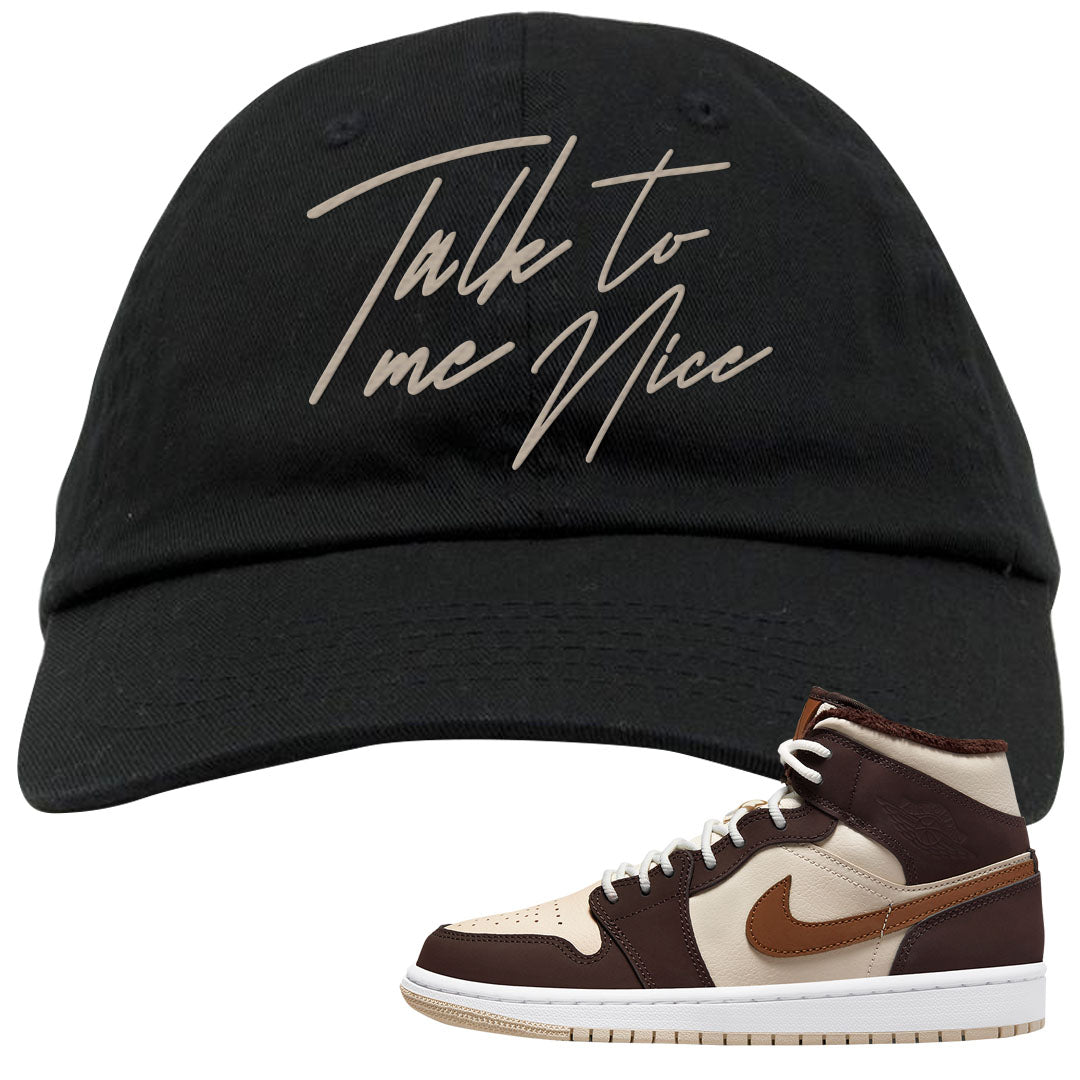 Brown Fleece Mid 1s Dad Hat | Talk To Me Nice, Black