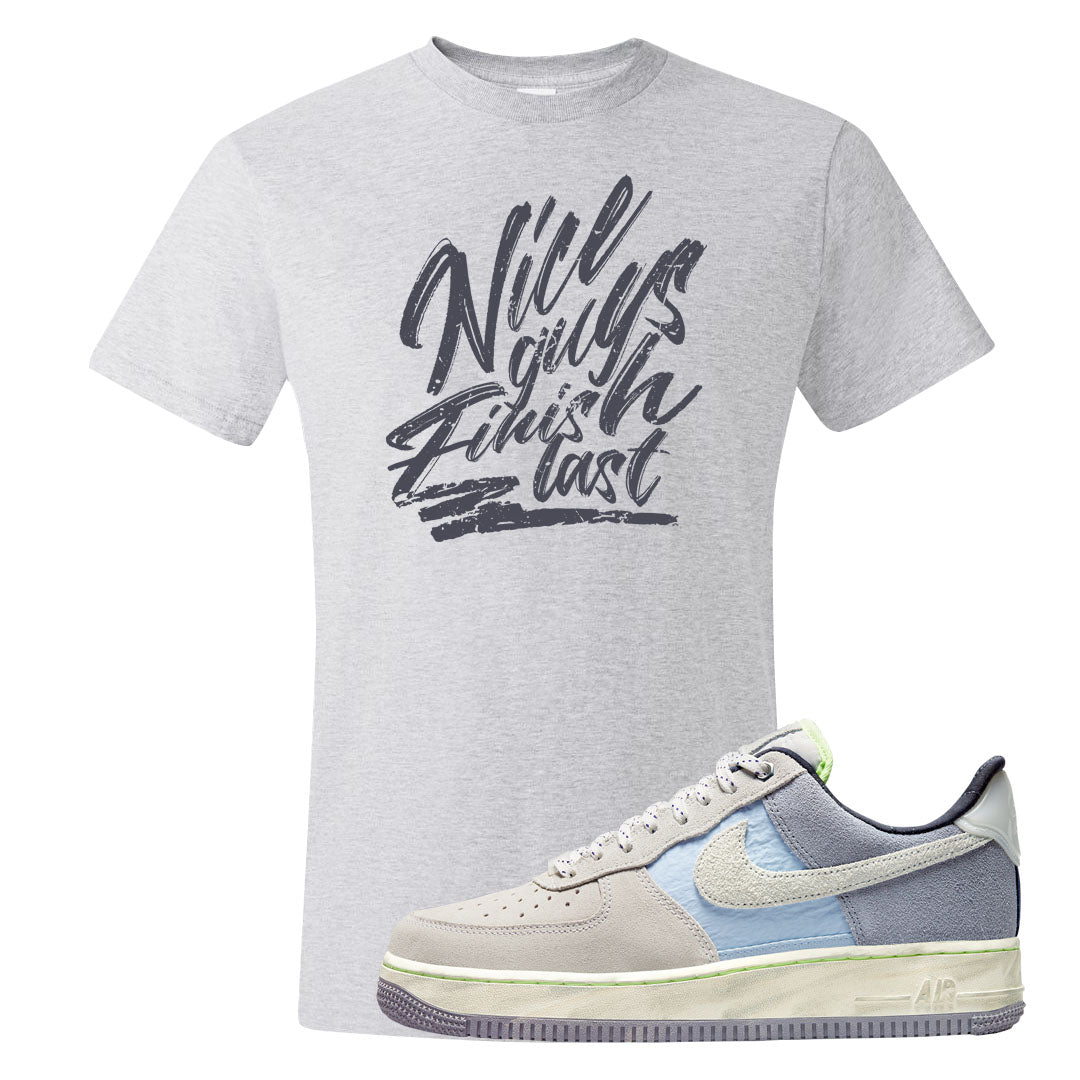 Womens Mountain White Blue AF 1s T Shirt | Nice Guys Finish Last, Ash