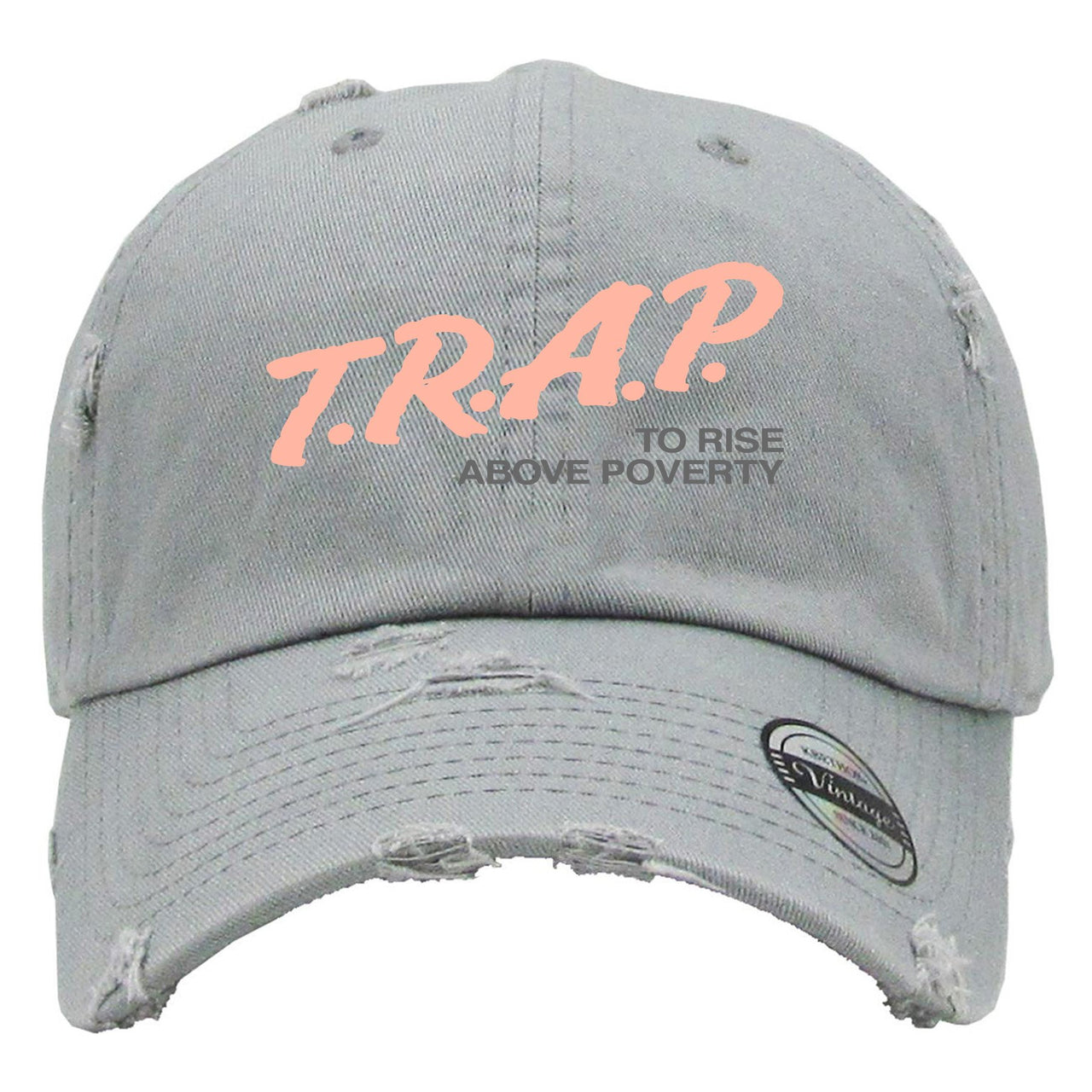 True Form v2 350s Distressed Dad Hat | Trap To Rise Above Poverty, Light Gray