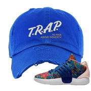 Deep Royal KD 14s Distressed Dad Hat | Trap To Rise Above Poverty, Royal