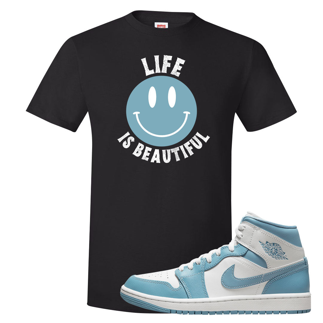 University Blue Mid 1s T Shirt | Smile Life Is Beautiful, Black