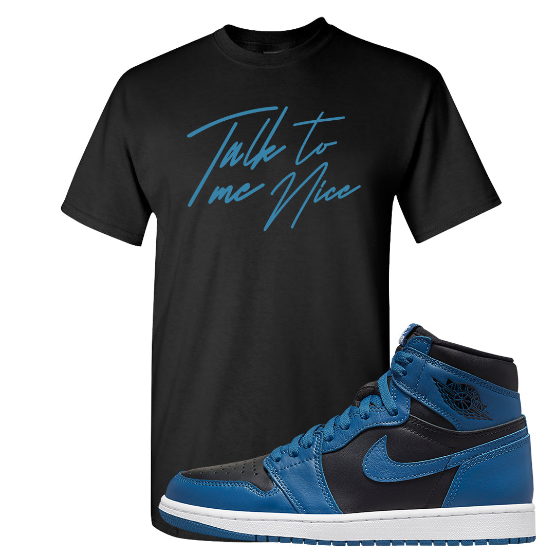 Dark Marina Blue 1s T Shirt | Talk To Me Nice, Black