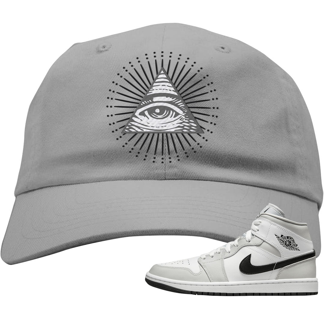 Light Smoke Grey Mid 1s Dad Hat | All Seeing Eye, Light Gray