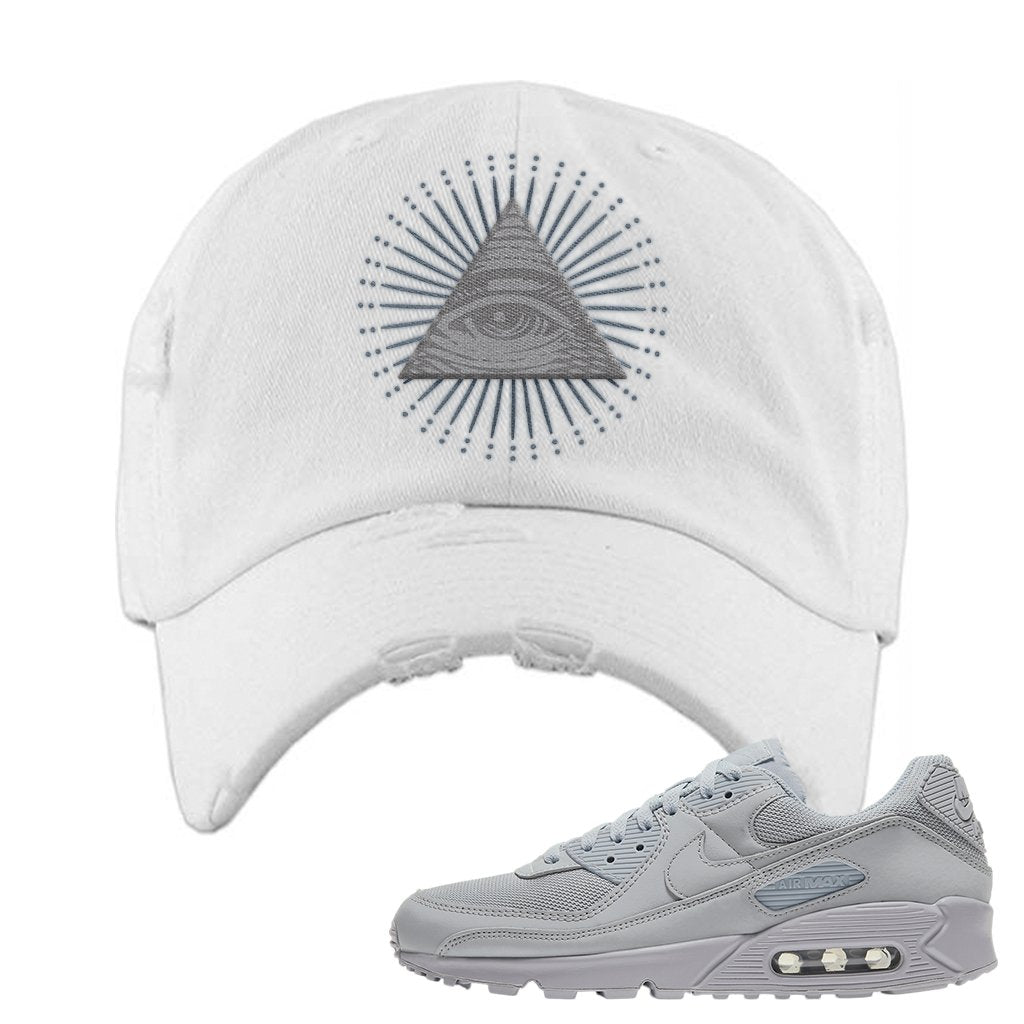Air Max 90 Wolf Grey Distressed Dad Hat | All Seeing Eye, White