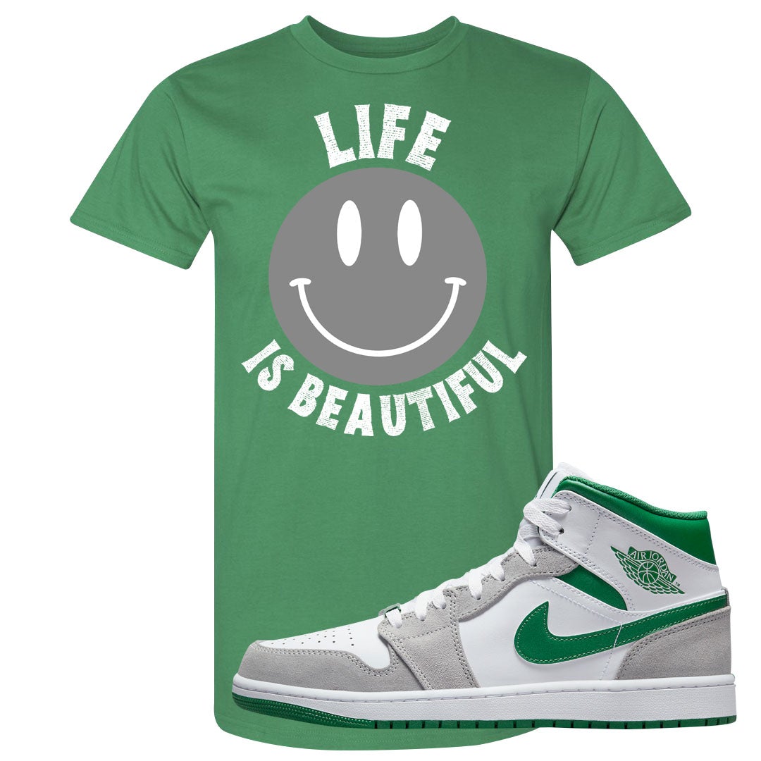 Light Smoke Pine Green Mid 1s T Shirt | Smile Life Is Beautiful, Kelly Green