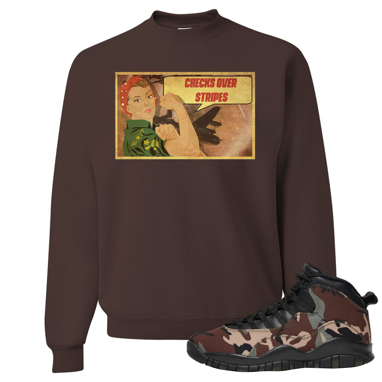 Woodland Camo 10s Crewneck Sweatshirt | Vintage Girl, Chocolate
