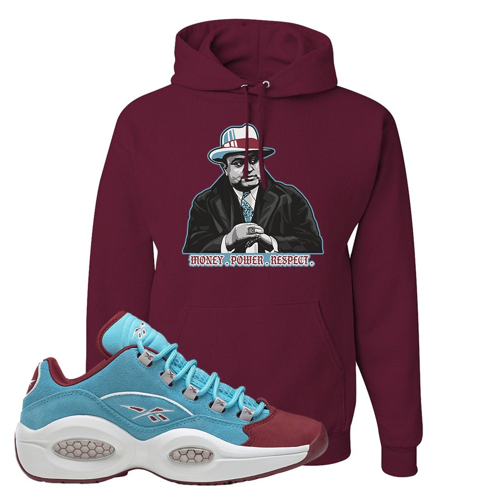 Maroon Light Blue Question Lows Hoodie | Capone Illustration, Maroon