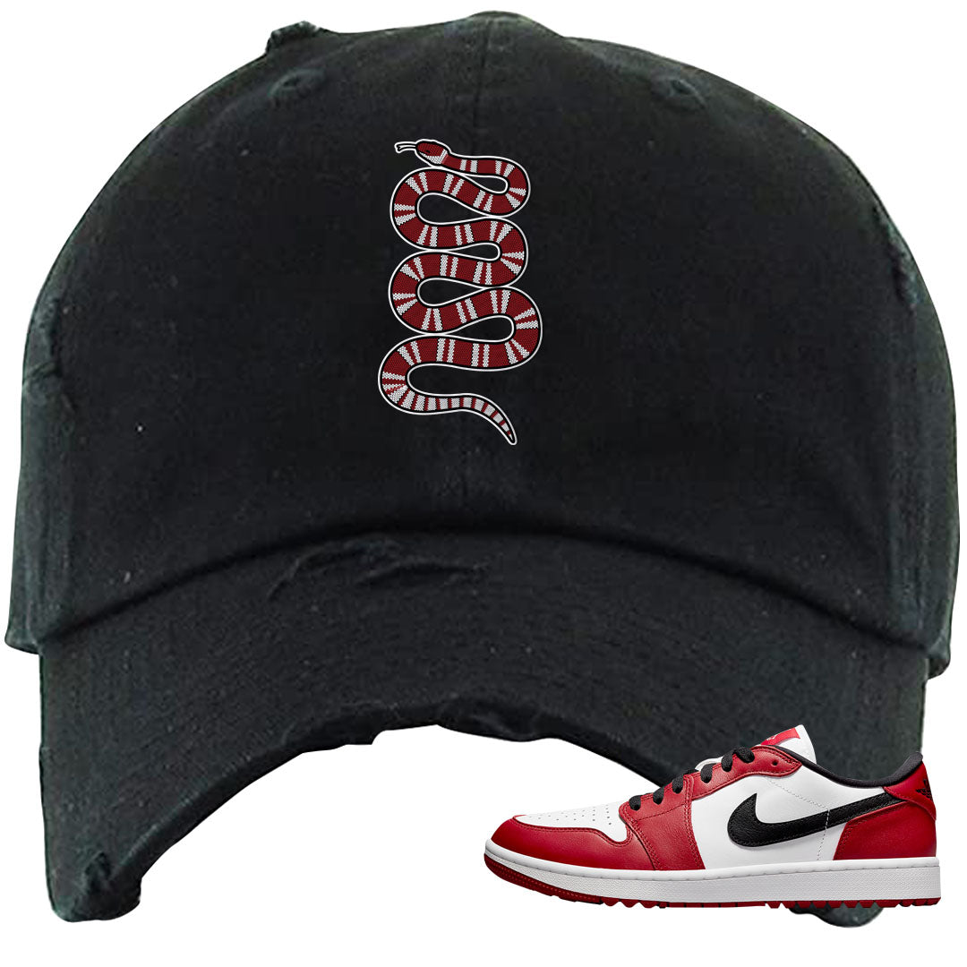 Chicago Golf Low 1s Distressed Dad Hat | Coiled Snake, Black