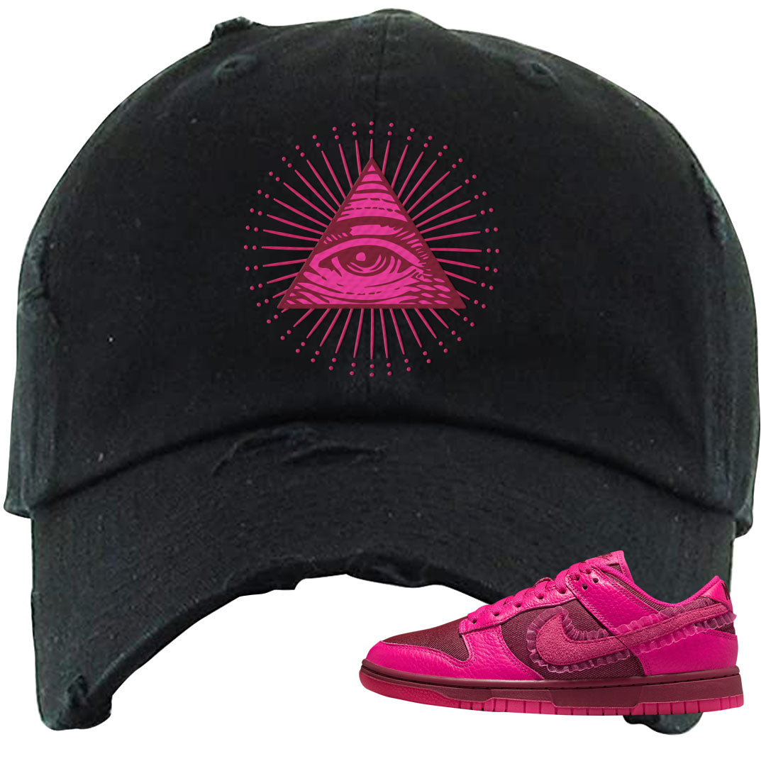 2022 Valentine's Day Low Dunks Distressed Dad Hat | All Seeing Eye, Black