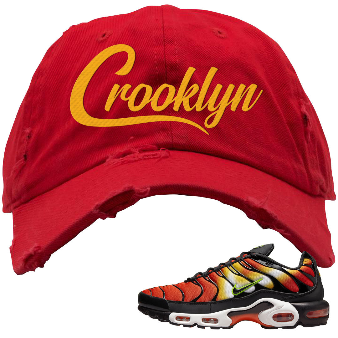 Sunset Gradient Pluses Distressed Dad Hat | Crooklyn, Red