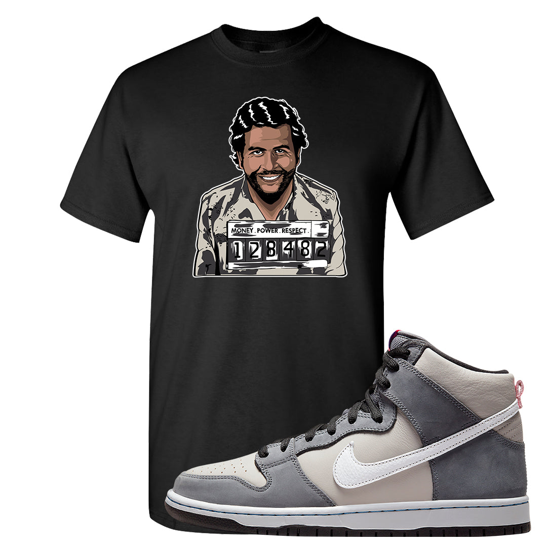 Medium Grey High Dunks T Shirt | Escobar Illustration, Black