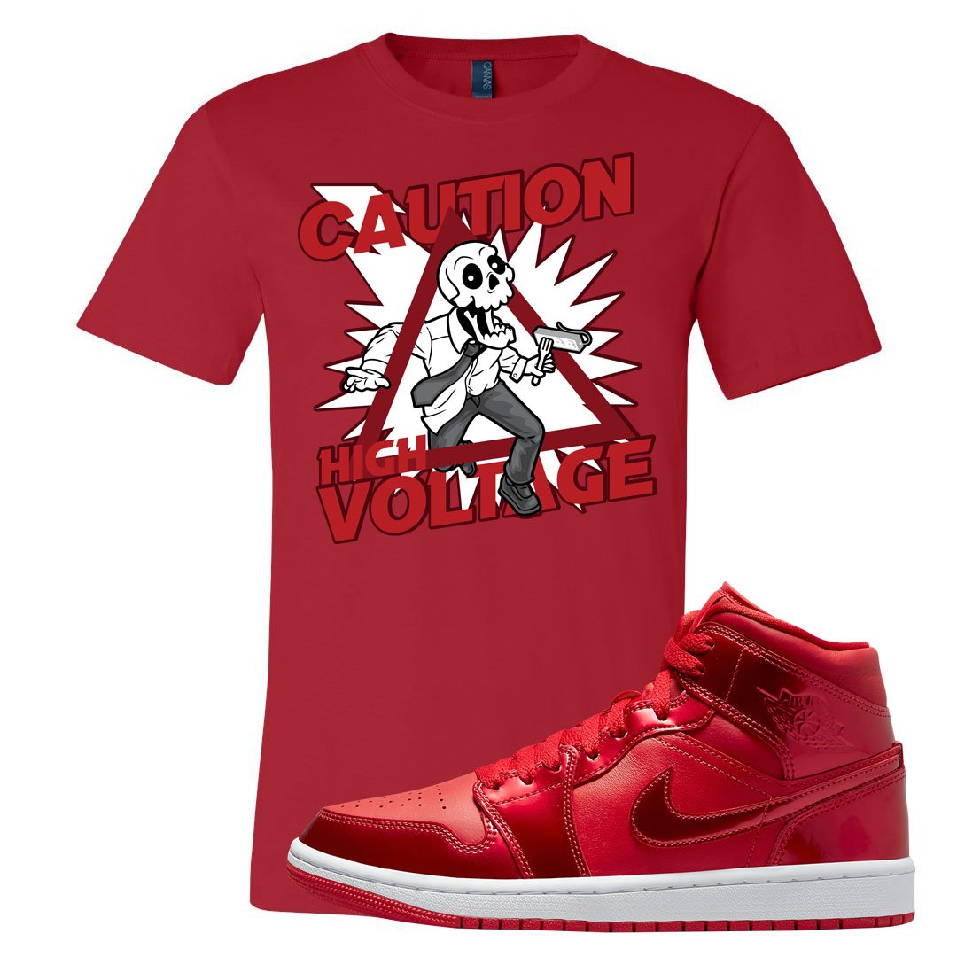 University Red Pomegranate Mid 1s T Shirt | Caution High Voltage, Red