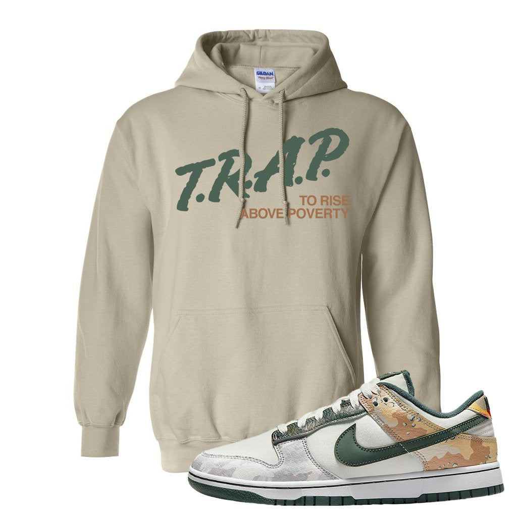Camo Low Dunks Hoodie | Trap To Rise Above Poverty, Sand