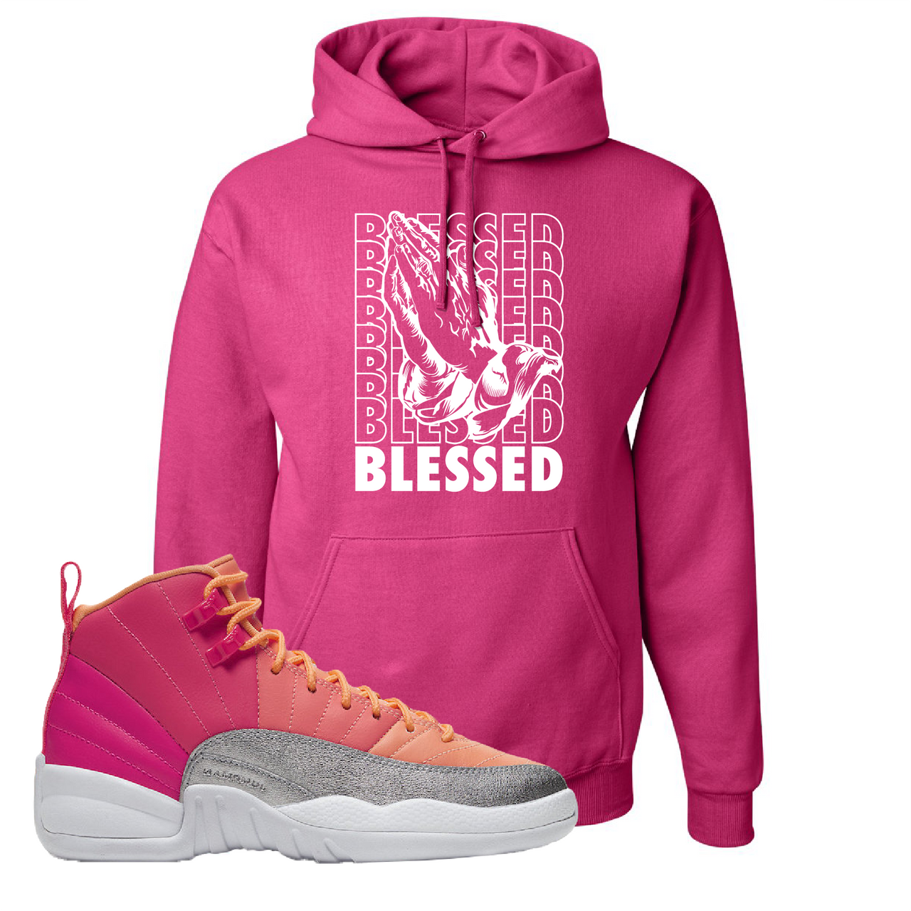 Air Jordan 12 GS Hot Punch Blessed Cyber Pink Sneaker Matching Pullover Hoodie