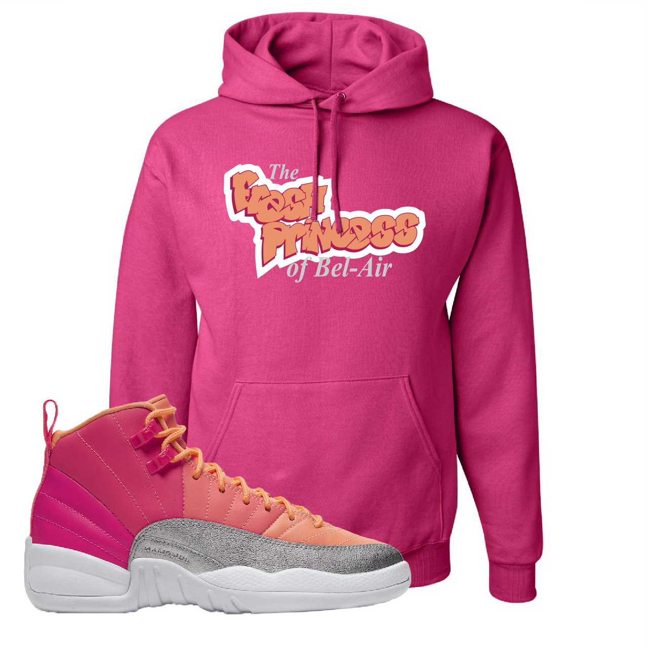 Air Jordan 12 GS Hot Punch Fresh Princess of Bel Air Cyber Pink Sneaker Matching Pullover Hoodie