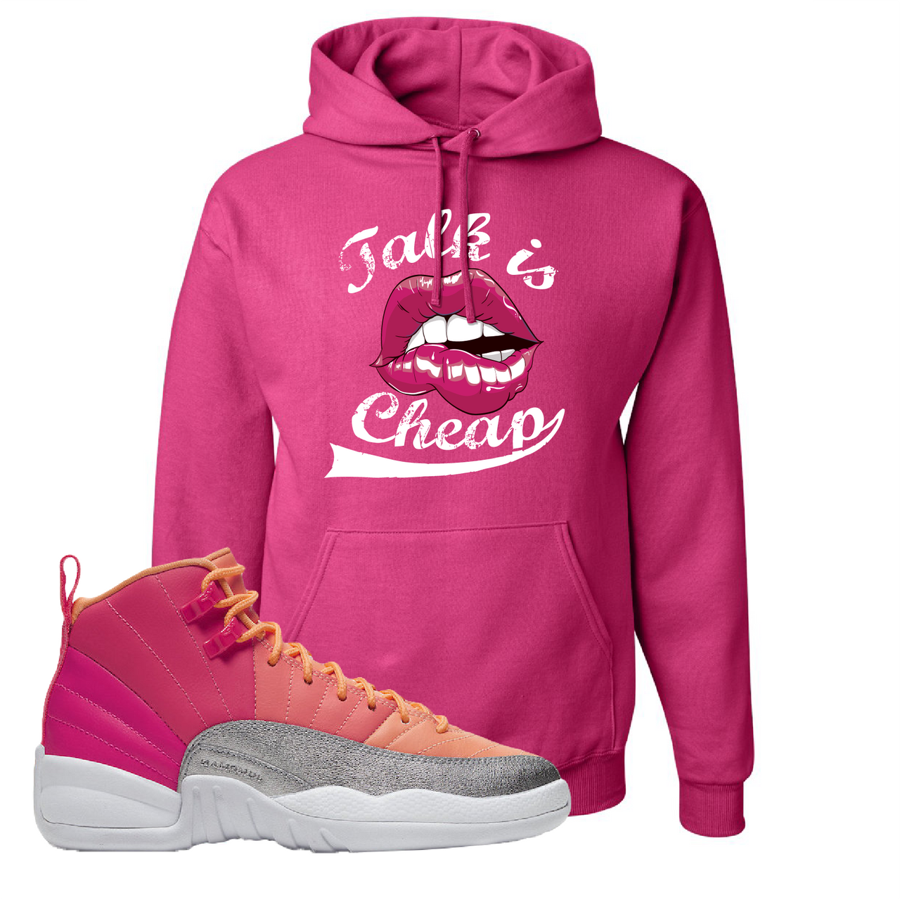 Air Jordan 12 GS Hot Punch Talk is Cheap Cyber Pink Sneaker Matching Pullover Hoodie