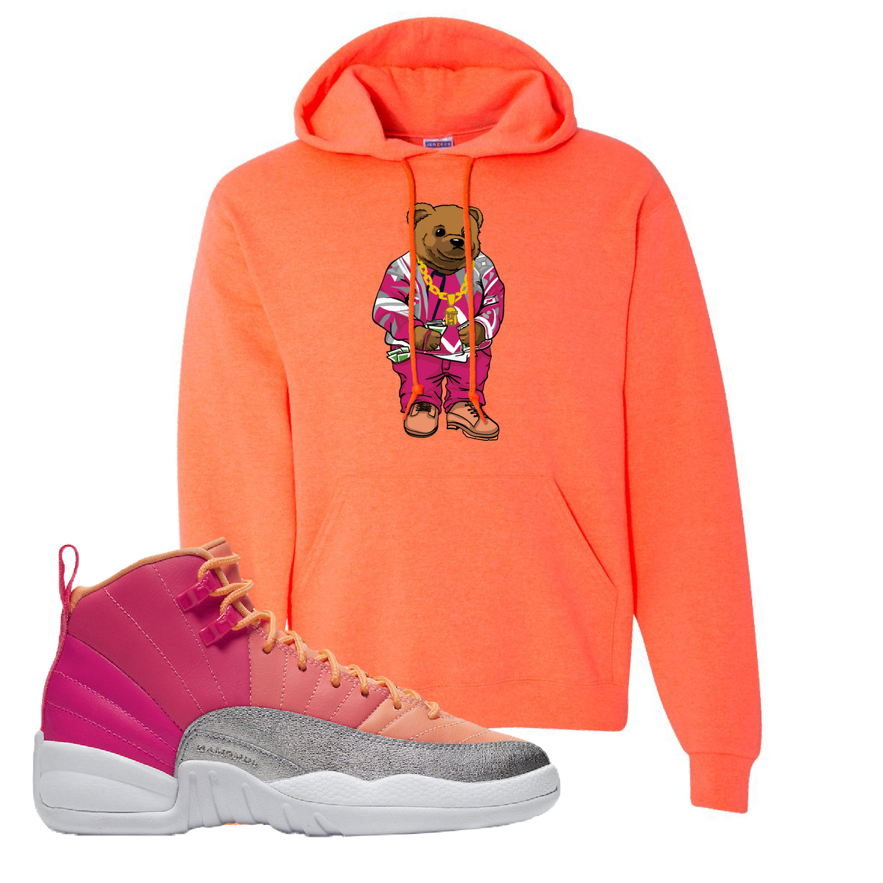Air Jordan 12 GS Hot Punch Sweater Bear Retro Heather Coral Sneaker Matching Pullover Hoodie
