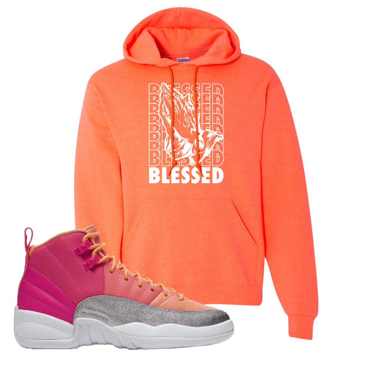Air Jordan 12 GS Hot Punch Blessed Retro Heather Coral Sneaker Matching Pullover Hoodie