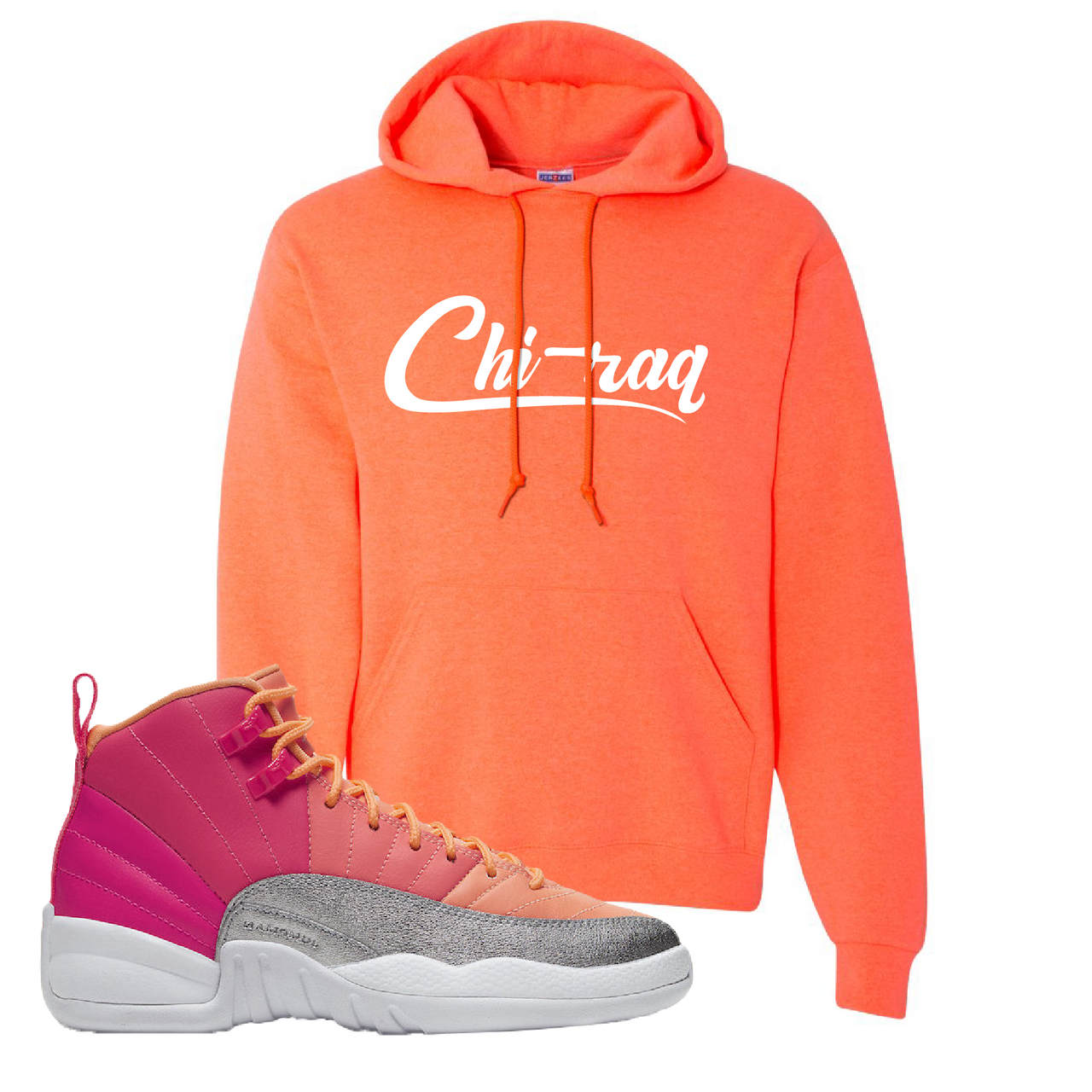Air Jordan 12 GS Hot Punch Chiraq Retro Heather Coral Sneaker Matching Pullover Hoodie
