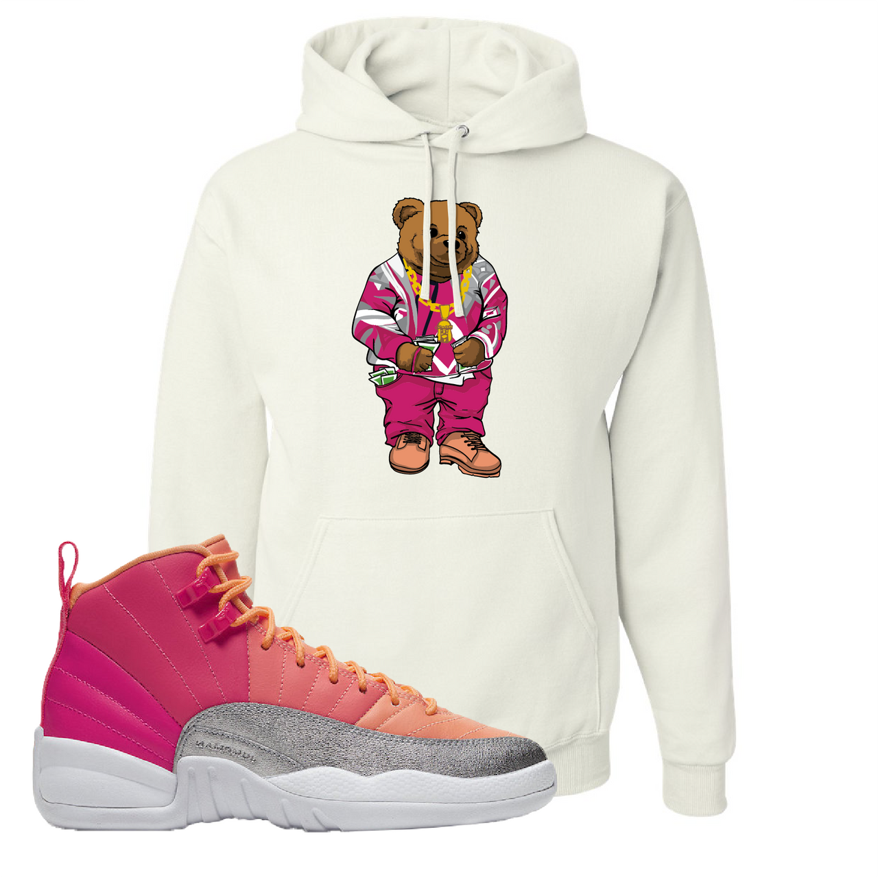 Air Jordan 12 GS Hot Punch Sweater Bear White Sneaker Matching Pullover Hoodie