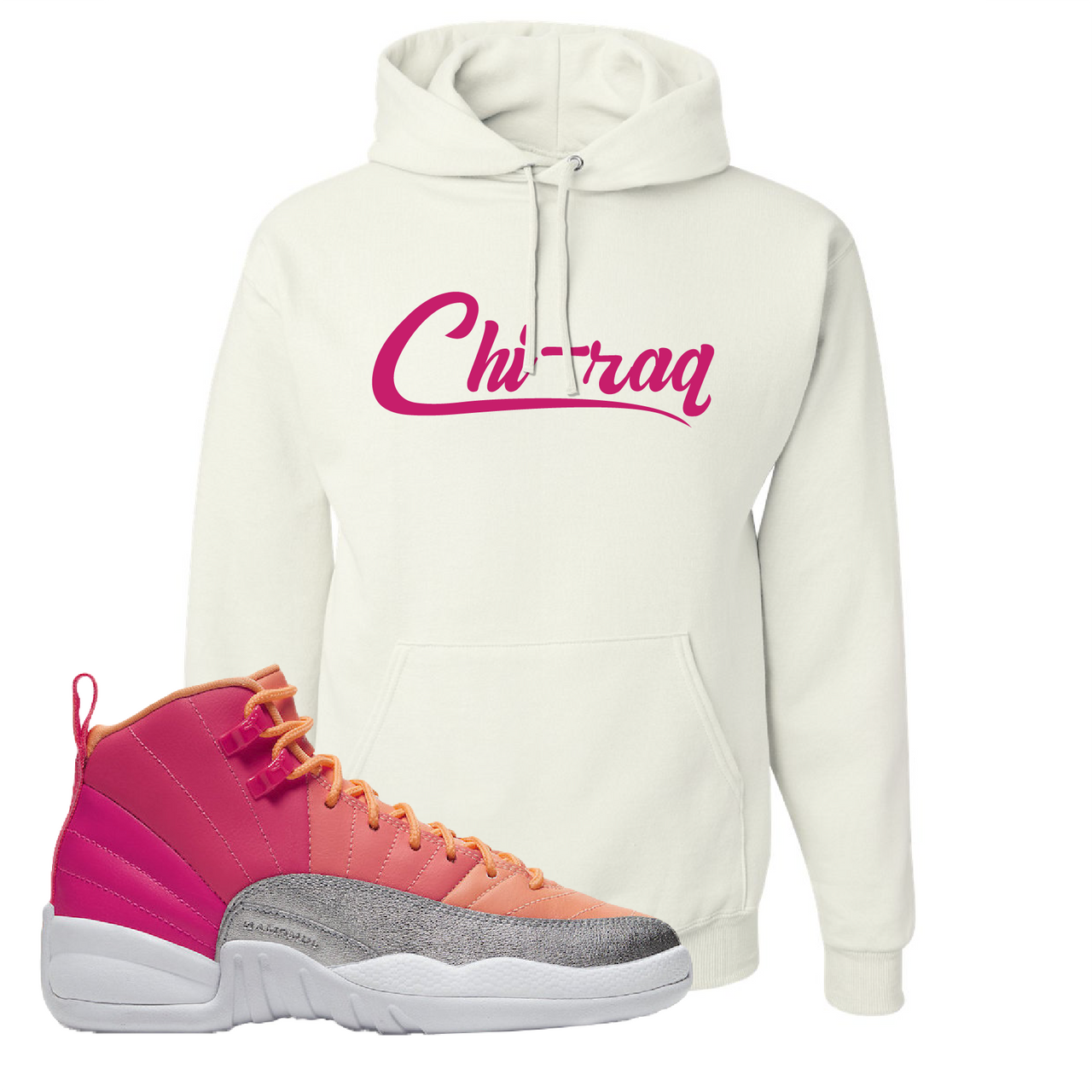 Air Jordan 12 GS Hot Punch Chiraq White Sneaker Matching Pullover Hoodie