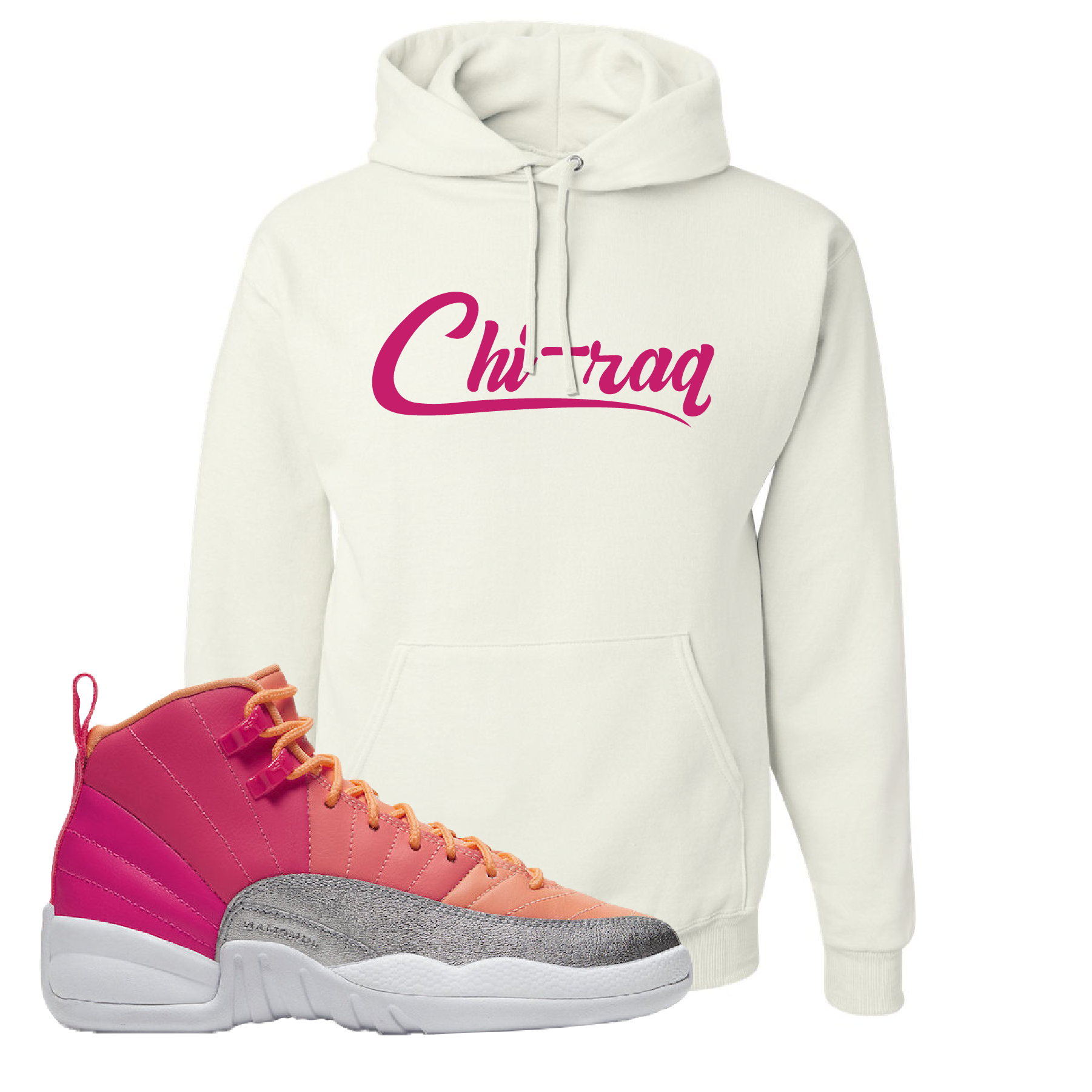 Air Jordan 12 GS Hot Punch Chiraq White Sneaker Matching Pullover Hoodie