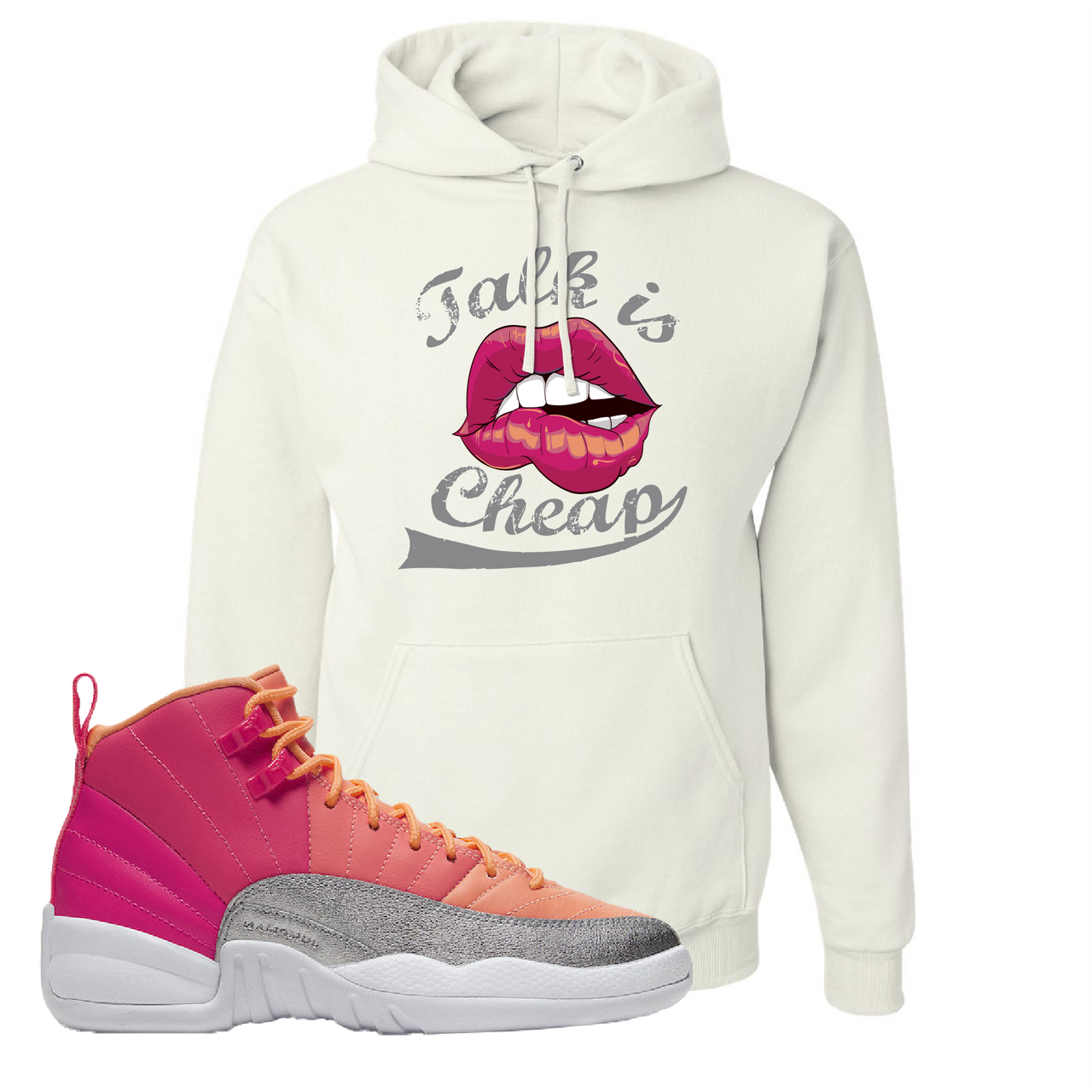 Air Jordan 12 GS Hot Punch Talk is Cheap White Sneaker Matching Pullover Hoodie
